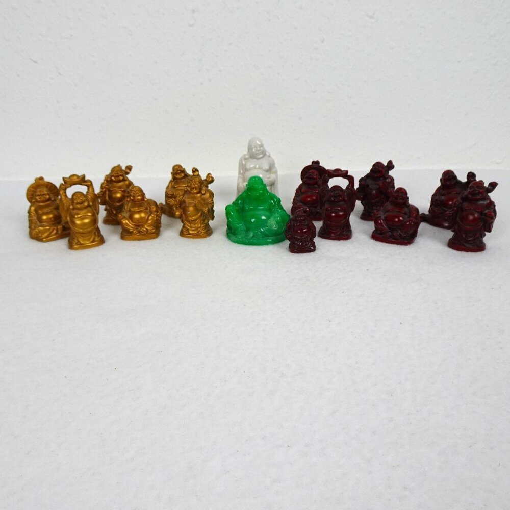Set of 15 Small Chinese Happy Money Buddha Statues Figurines